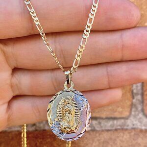 Brand New 14K Gold Filled Virgem Guadalupe Necklace 20" Mens Cadena Mujeres